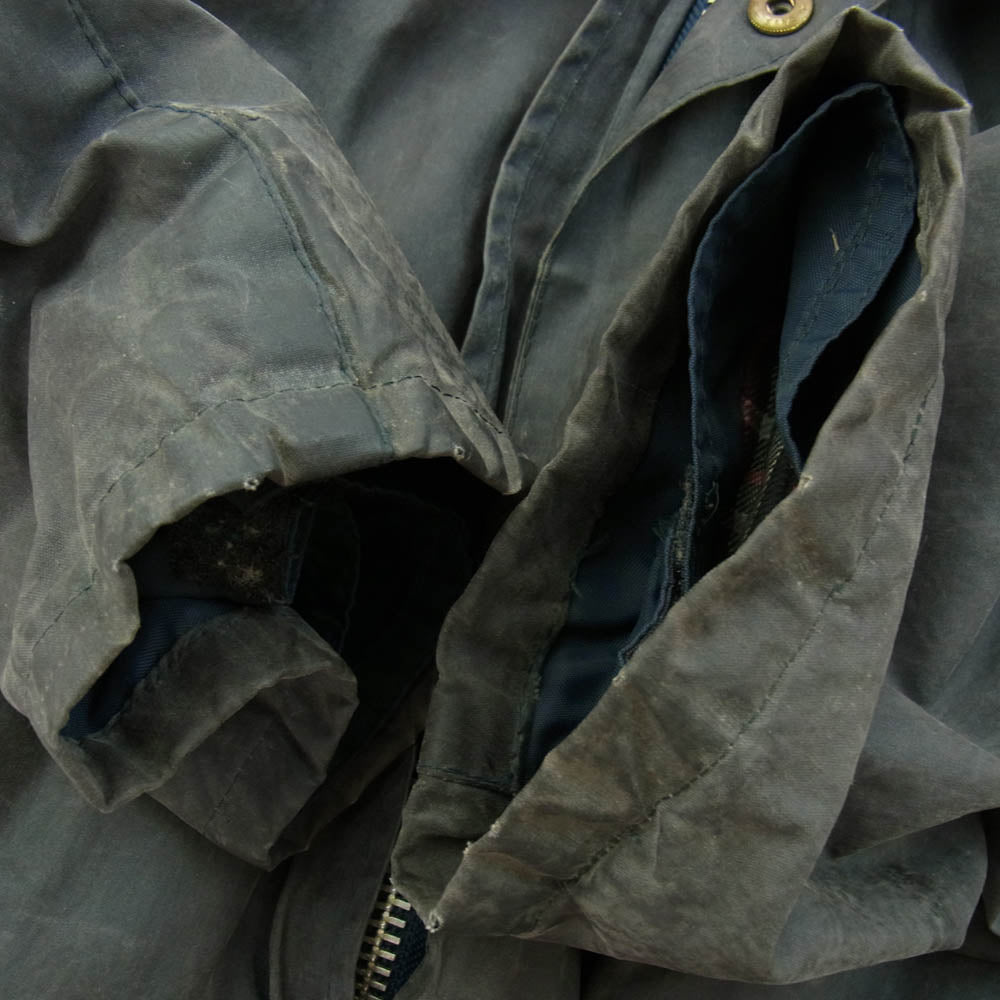 Barbour バブアー 英国製 80's BORDER オイルド フーデッド ジャケット グレー系 ダークネイビー系 C42/107CM【中古】