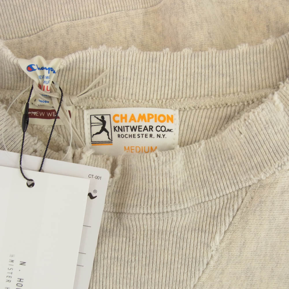 Champion チャンピオン C8-B027 × N.HOOLYWOOD x New Manual エヌハリウッド ニューマニュアル SWEATSHIRT 加工 リバースウィーブ スウェット オフホワイト系 グレー系 M【新古品】【未使用】【中古】
