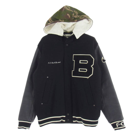 F.C.R.B. エフシーアールビー 01AW 107506 F.C.Real Bristol × NIKE ナイキ 着脱可 カモ柄フード付き 袖レザー 切替 中綿 スタジャン Y2K ブラック系 S【中古】