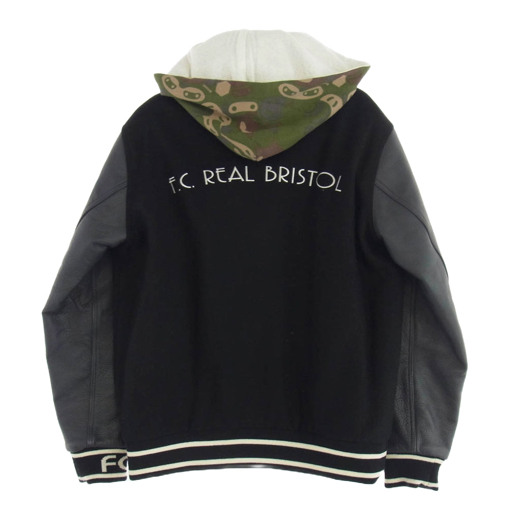F.C.R.B. エフシーアールビー 01AW 107506 F.C.Real Bristol × NIKE ナイキ 着脱可 カモ柄フード付き 袖レザー 切替 中綿 スタジャン Y2K ブラック系 S【中古】