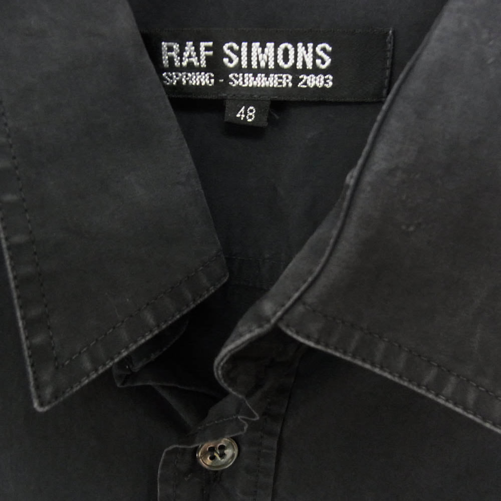RAF SIMONS ラフシモンズ 03SS 消費者期 アーカイブ MILITARY SHIRT 袖 ワッペン ミリタリー 長袖 シャツ ブラック系 48【中古】
