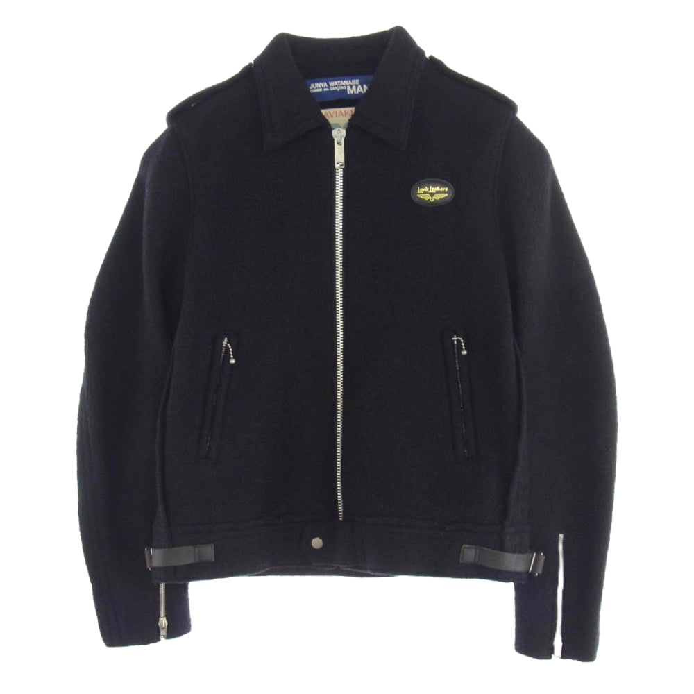 JUNYA WATANABE COMME des GARCONS ジュンヤワタナベコムデギャルソン 03AW WK-J041 × Lewis Leathers ルイスレザー ウール ブークレ 縮絨 シングル ライダース ジャケット ブラック系 M【中古】