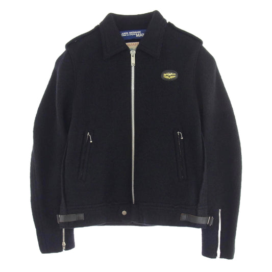 JUNYA WATANABE COMME des GARCONS ジュンヤワタナベコムデギャルソン 03AW WK-J041 × Lewis Leathers ルイスレザー ウール ブークレ 縮絨 シングル ライダース ジャケット ブラック系 M【中古】