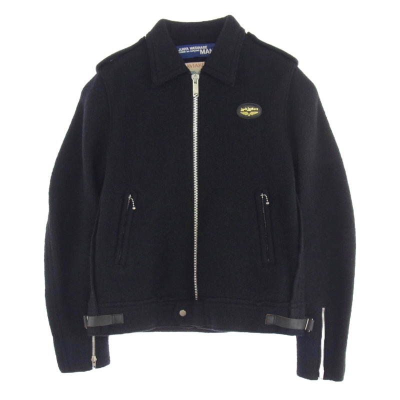 JUNYA WATANABE COMME des GARCONS ジュンヤワタナベコムデギャルソン 03AW WK-J041 × Lewis Leathers ルイスレザー ウール ブークレ 縮絨 シングル ライダース ジャケット ブラック系 M【中古】