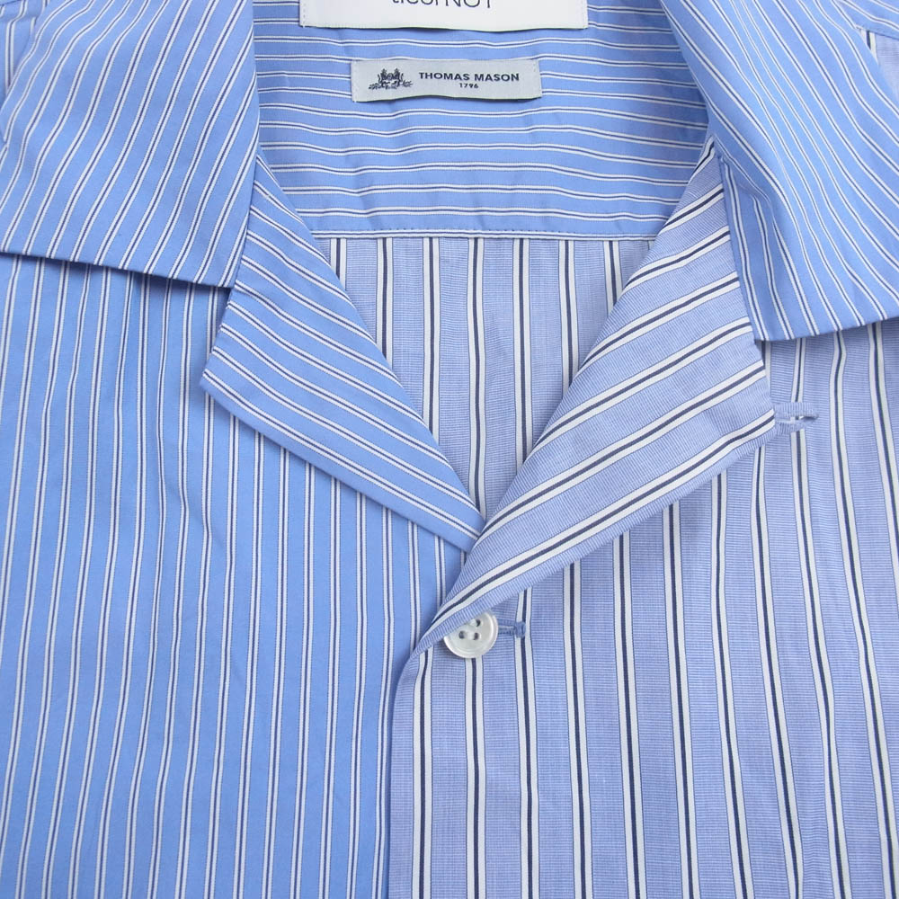タイオアノット T02-SH09 T.M. OPEN COLLAR SHIRT オープンカラー ストライプ シャツ ブルー系 3【中古】