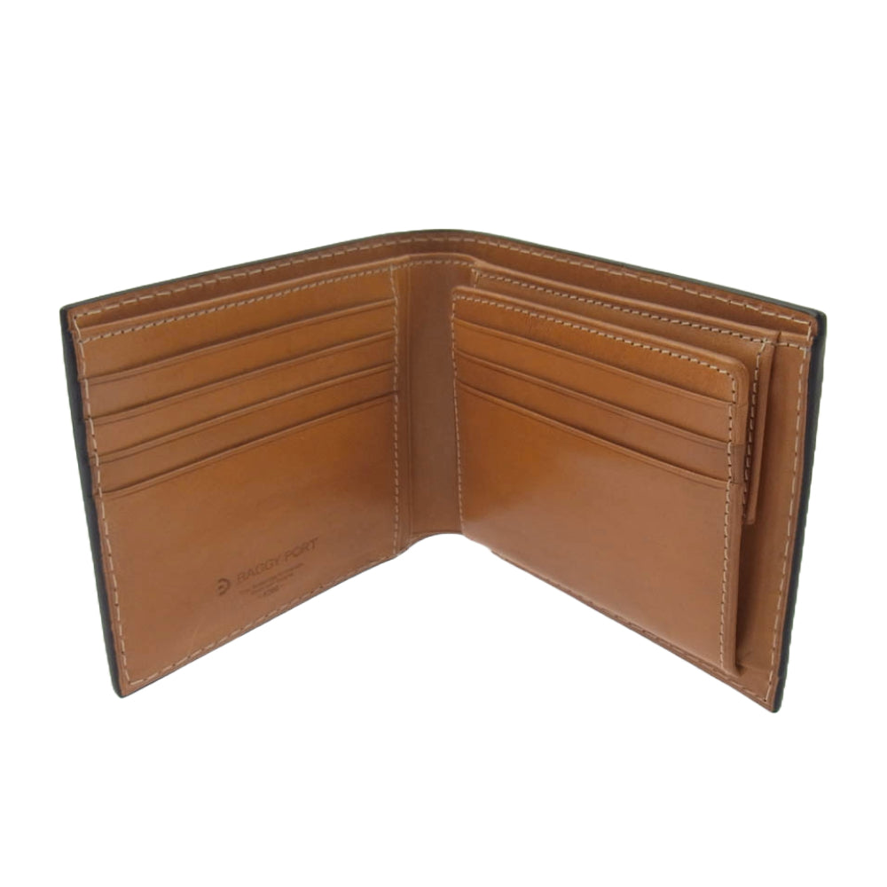 バギーポート 藍染レザー 二つ折り 財布 ウォレット ブルー系 ライトブラウン系【中古】