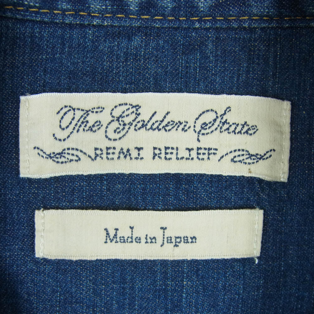 REMI RELIEF レミレリーフ コットン デニム ウエスタン シャツ 長袖 日本製 インディゴブルー系 L【中古】
