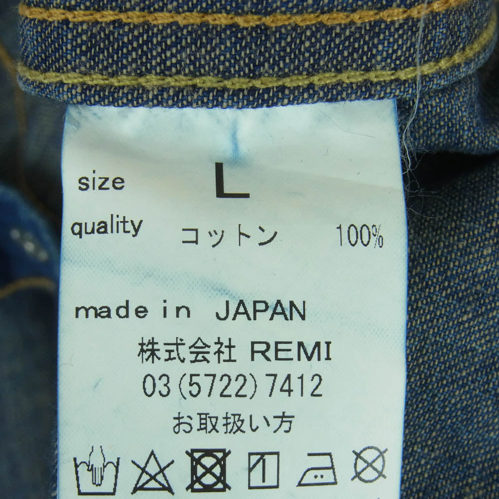REMI RELIEF レミレリーフ コットン デニム ウエスタン シャツ 長袖 日本製 インディゴブルー系 L【中古】
