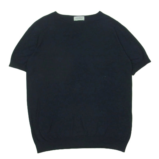 JOHN SMEDLEY ジョンスメドレー コットン 半袖 ニット イギリス製 ダークネイビー系 M【中古】