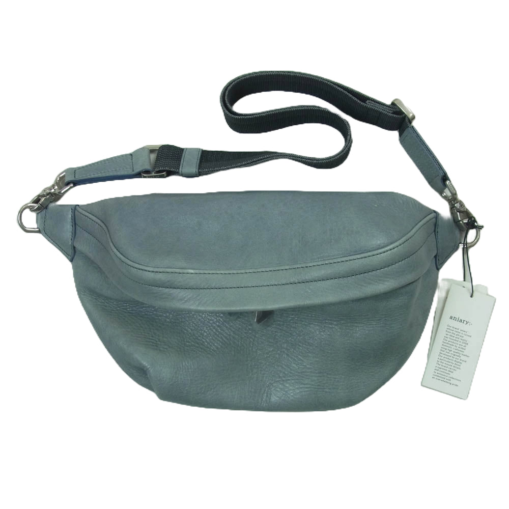 aniary アニアリ 01-07003 レザー ボディ ウェスト バッグ Body Bag 牛革 グレー系 ブルー系 Pale Blue【美品】【中古】