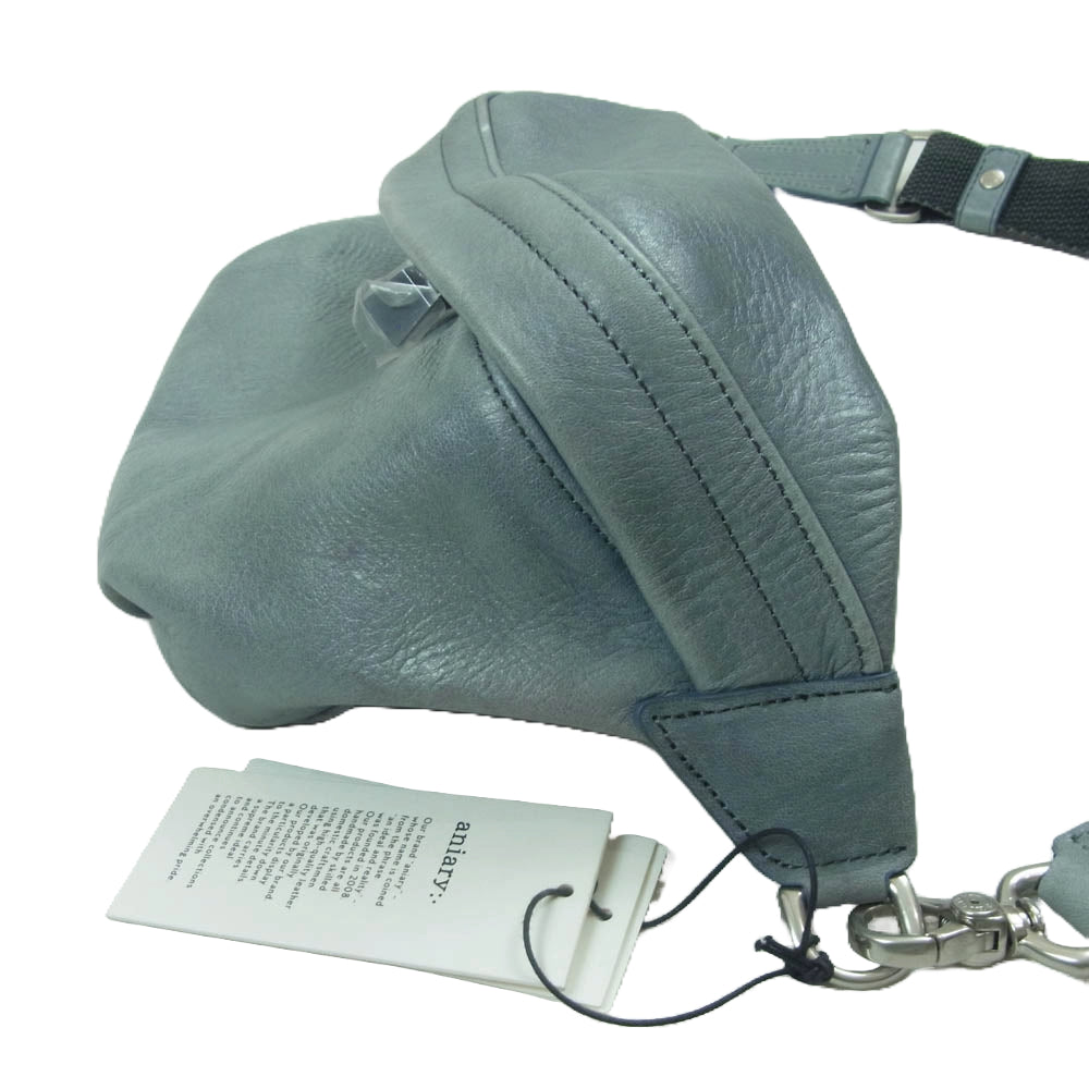 aniary アニアリ 01-07003 レザー ボディ ウェスト バッグ Body Bag 牛革 グレー系 ブルー系 Pale Blue【美品】【中古】