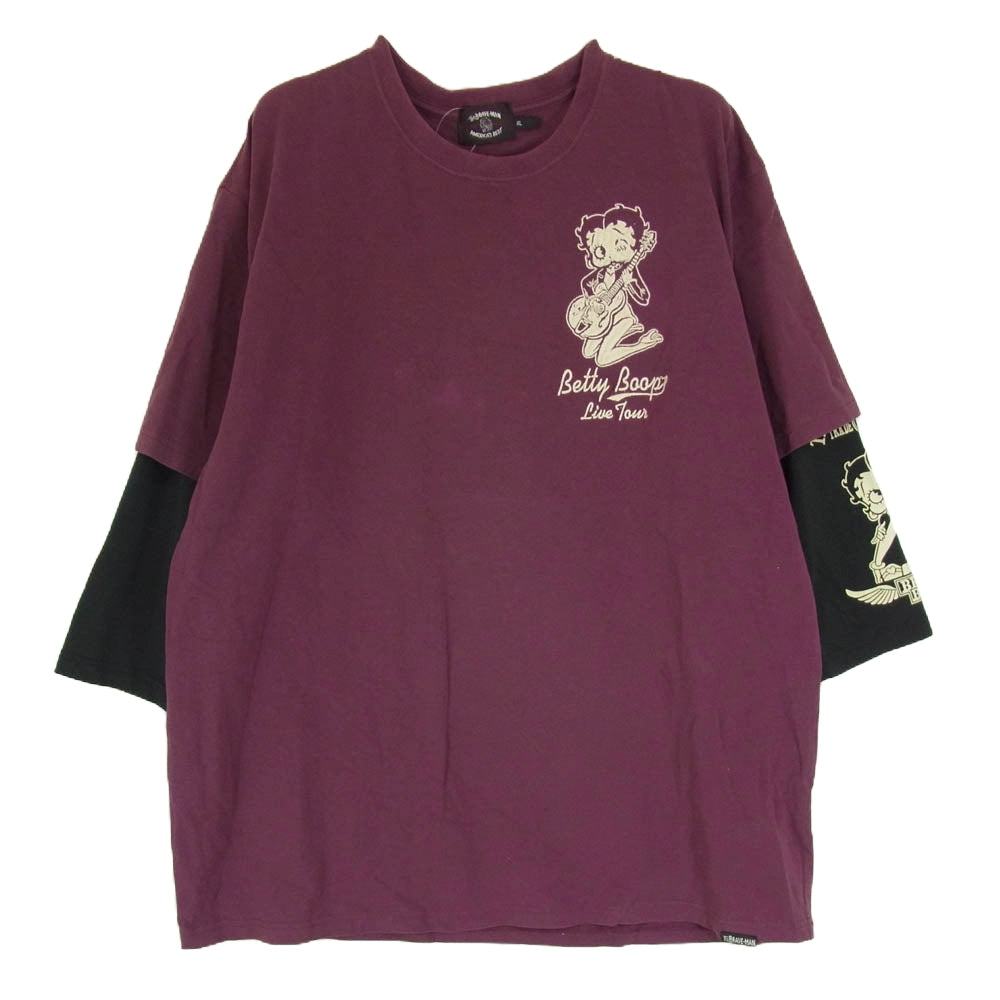 ザブレイブマン × BETTY BOOP ベティブープ 刺繍 5分丈 レイヤード カットソー パープル系 XL【中古】