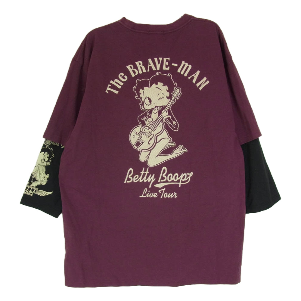 ザブレイブマン × BETTY BOOP ベティブープ 刺繍 5分丈 レイヤード カットソー パープル系 XL【中古】