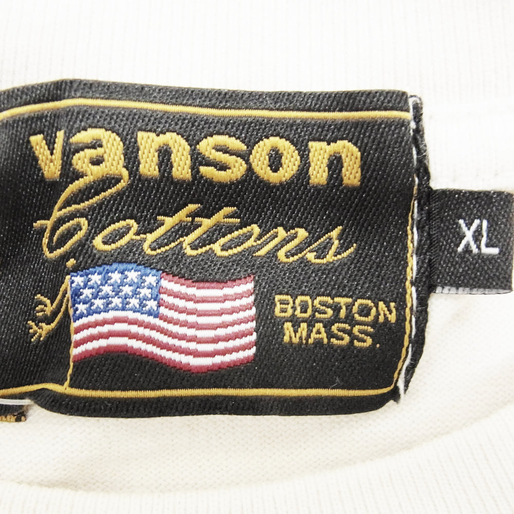 VANSON バンソン バック刺繍 アームカラー切替 Tシャツ 半袖 カットソー レッド系 XL【中古】