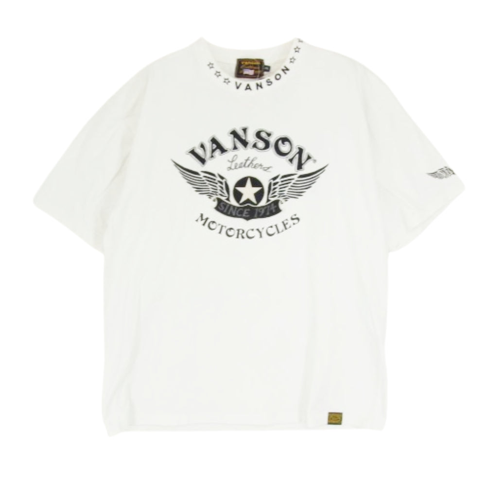 VANSON バンソン フロント 刺繍 Tシャツ 半袖 カットソー ホワイト系 XXL【中古】