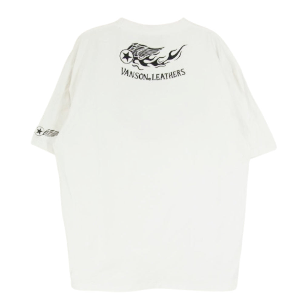 VANSON バンソン フロント 刺繍 Tシャツ 半袖 カットソー ホワイト系 XXL【中古】