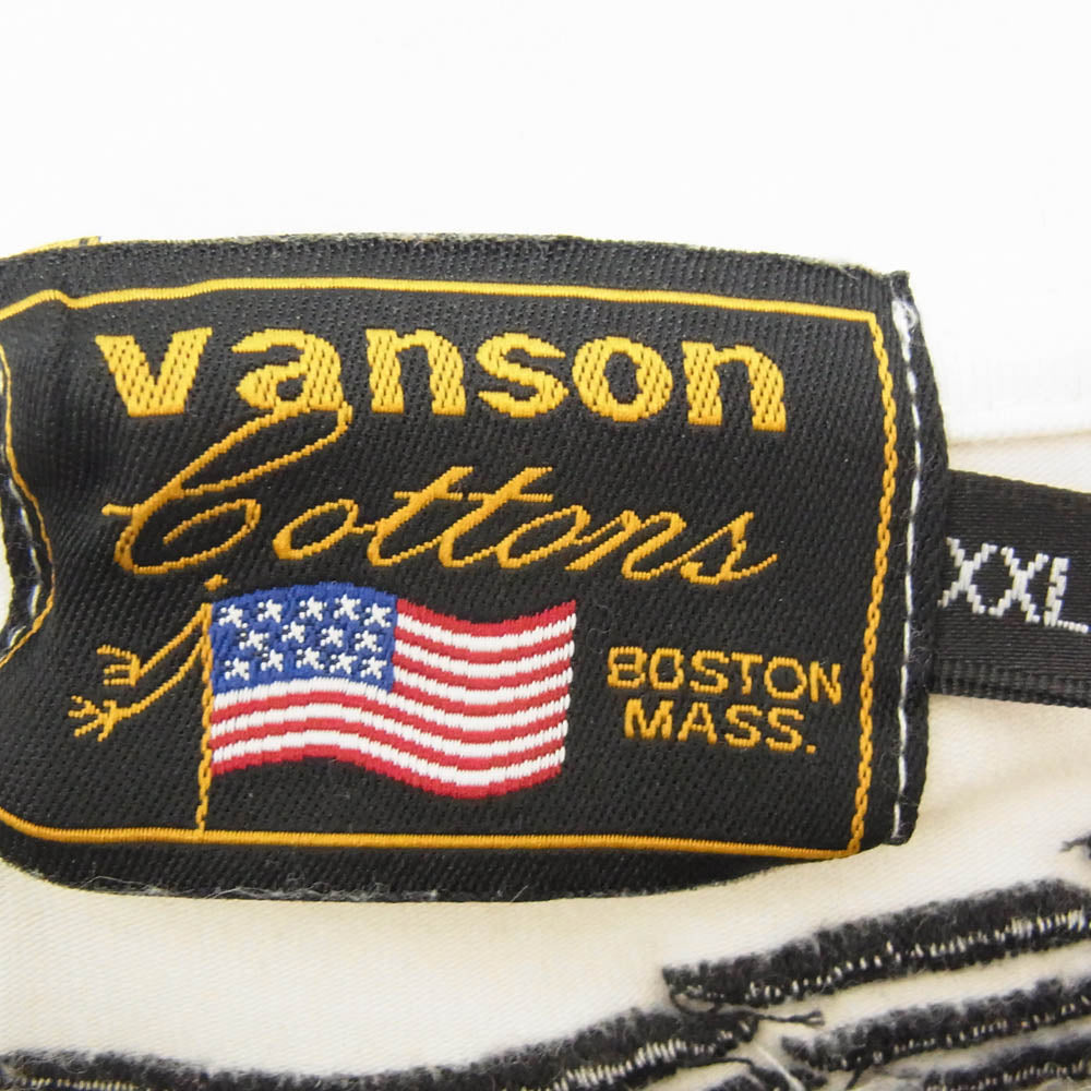 VANSON バンソン フロント 刺繍 Tシャツ 半袖 カットソー ホワイト系 XXL【中古】