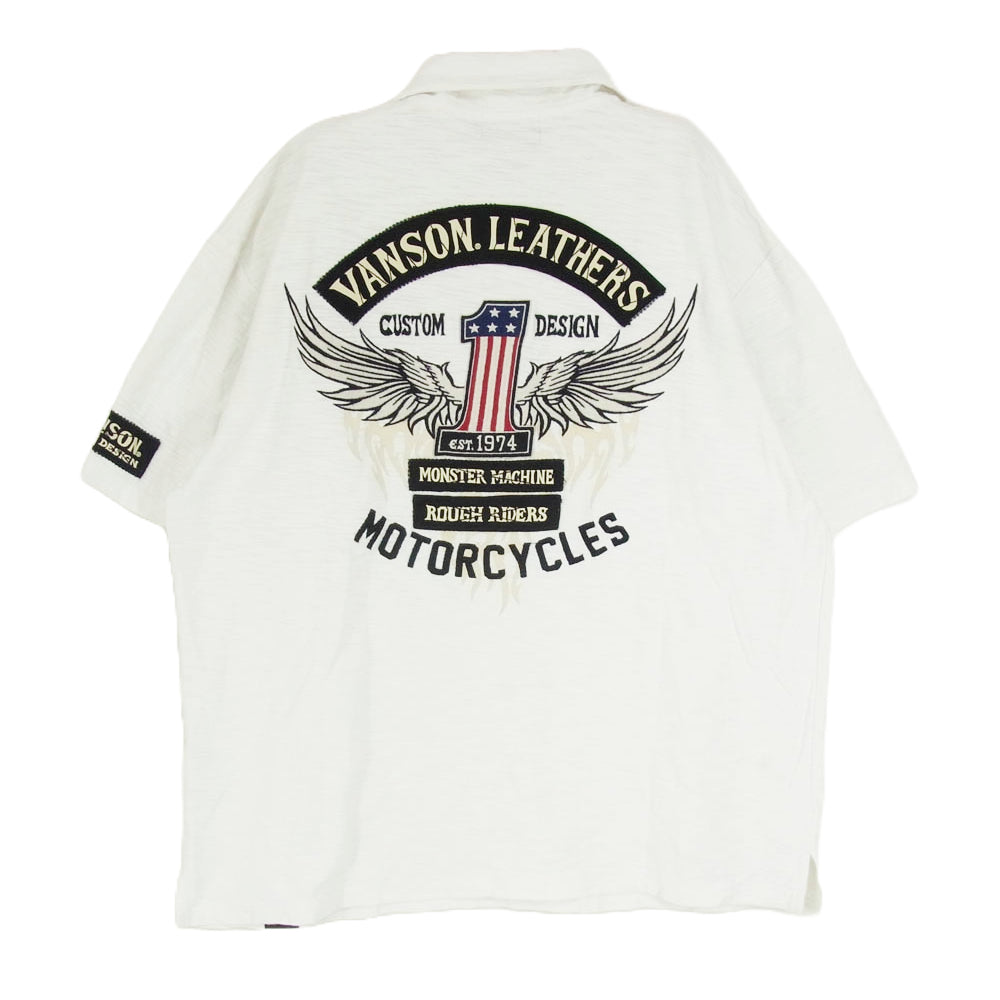 VANSON バンソン バック刺繍 半袖 ポロシャツ ホワイト系 XXL【中古】