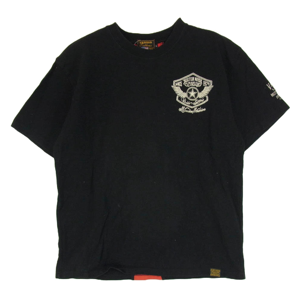 VANSON バンソン バック刺繍 カラー切替 Tシャツ 半袖カットソー ブラック系 XL【中古】