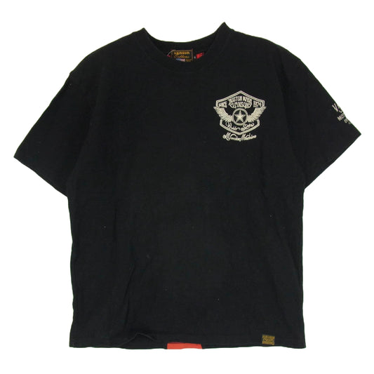 VANSON バンソン バック刺繍 カラー切替 Tシャツ 半袖カットソー ブラック系 XL【中古】