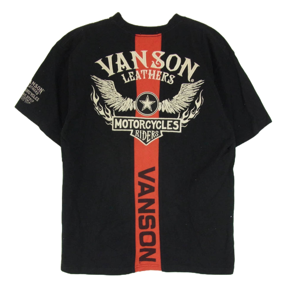 VANSON バンソン バック刺繍 カラー切替 Tシャツ 半袖カットソー ブラック系 XL【中古】