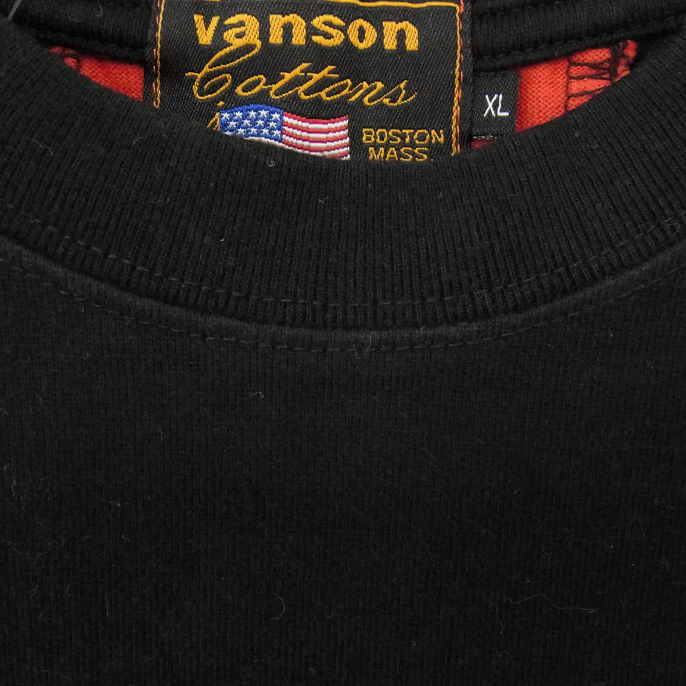 VANSON バンソン バック刺繍 カラー切替 Tシャツ 半袖カットソー ブラック系 XL【中古】