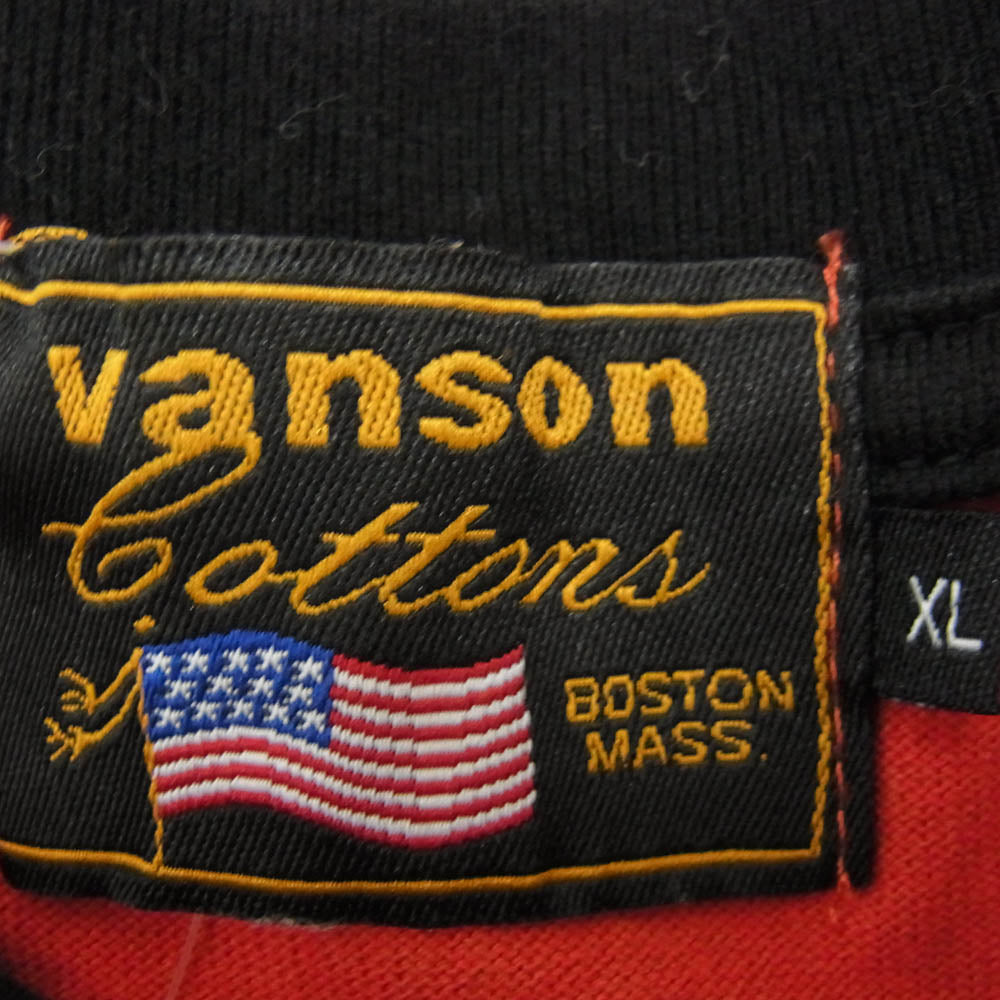 VANSON バンソン バック刺繍 カラー切替 Tシャツ 半袖カットソー ブラック系 XL【中古】