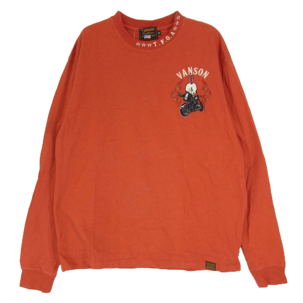 VANSON バンソン バック刺繍 長袖カットソー オレンジ レッド系 XXL【中古】