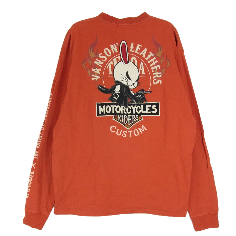VANSON バンソン バック刺繍 長袖カットソー オレンジ レッド系 XXL【中古】