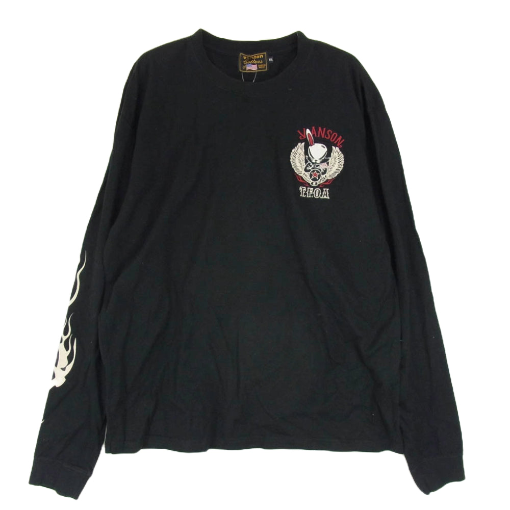 VANSON バンソン バック刺繍 サイドロゴプリント 長袖カットソー ブラック系 XXL【中古】