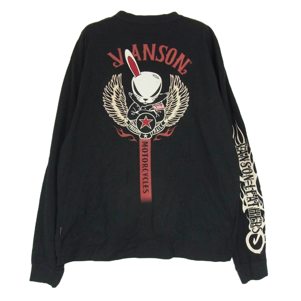 VANSON バンソン バック刺繍 サイドロゴプリント 長袖カットソー ブラック系 XXL【中古】