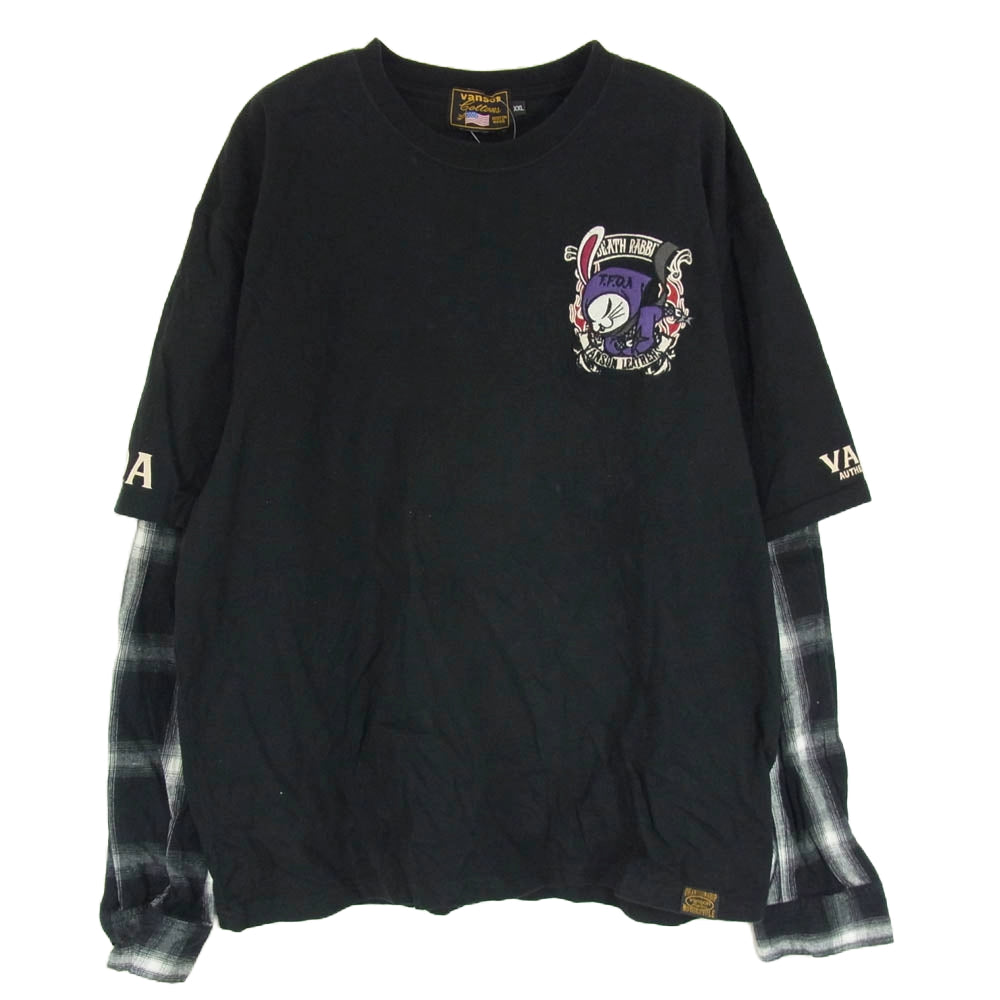 VANSON バンソン バック刺繍 レイヤード チェック 長袖カットソー ブラック系 XXL【中古】