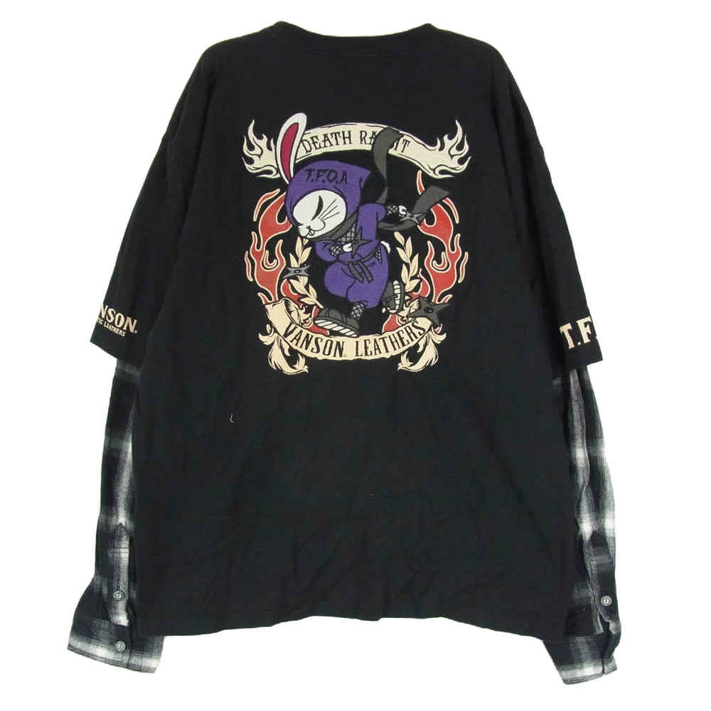 VANSON バンソン バック刺繍 レイヤード チェック 長袖カットソー ブラック系 XXL【中古】