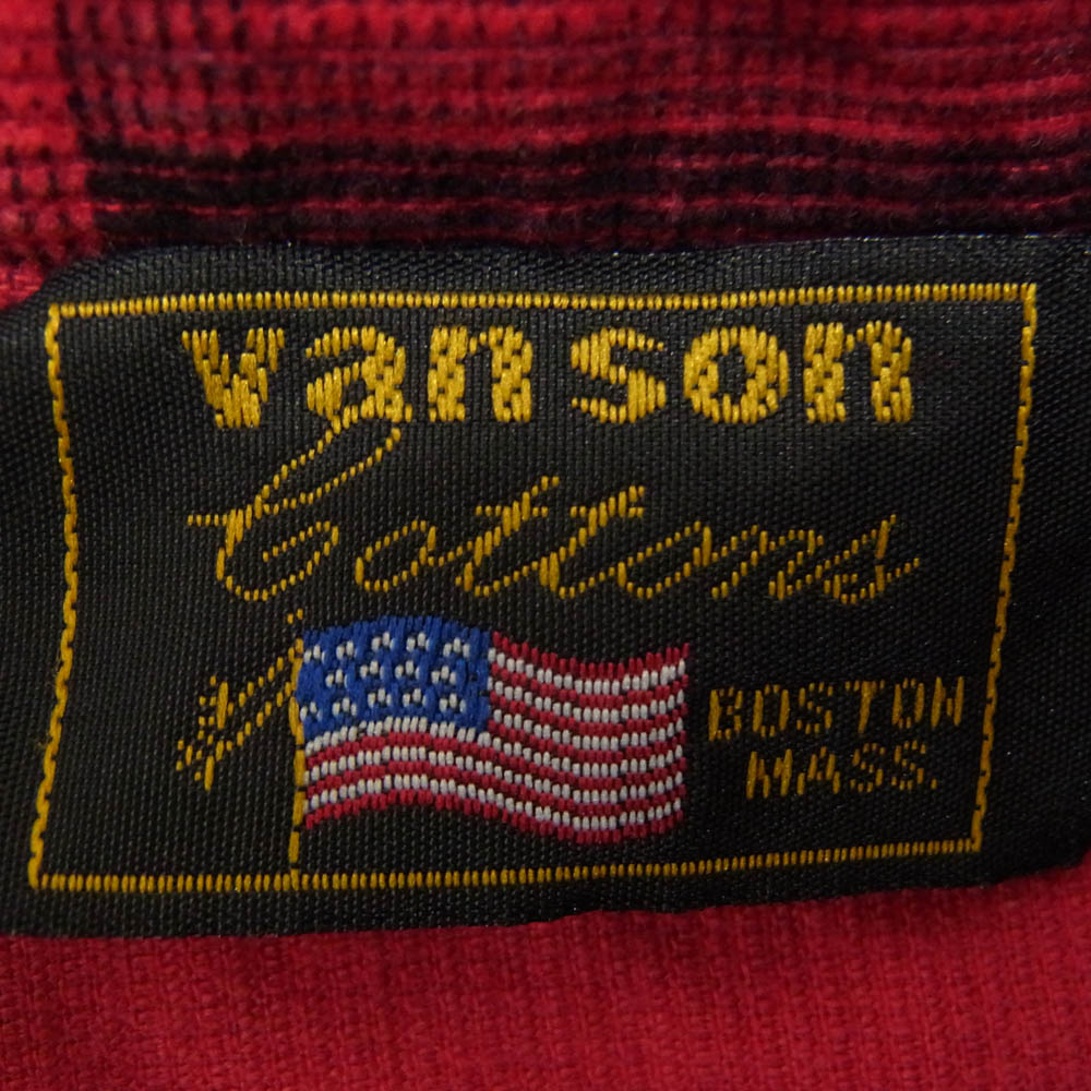 VANSON バンソン バック刺繍 コーデュロイ チェック 長袖シャツ レッド系 XXL【中古】