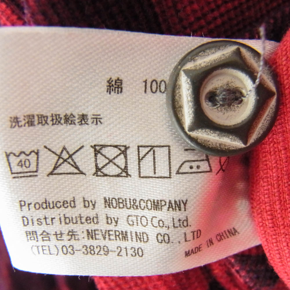 VANSON バンソン バック刺繍 コーデュロイ チェック 長袖シャツ レッド系 XXL【中古】