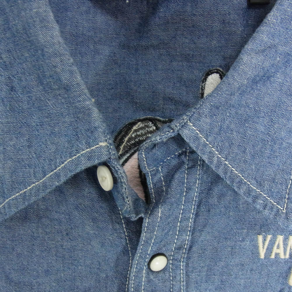 VANSON バンソン × TOM&JERRY バック刺繍 デニム シャンブレー 長袖シャツ インディゴブルー系 XL【中古】