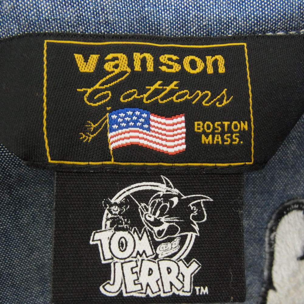 VANSON バンソン × TOM&JERRY バック刺繍 デニム シャンブレー 長袖シャツ インディゴブルー系 XL【中古】