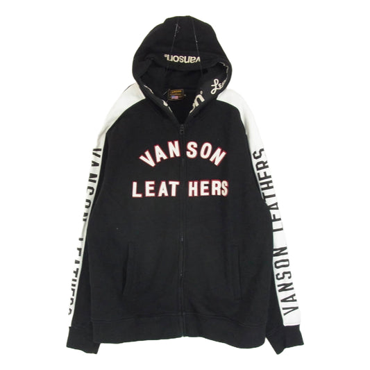 VANSON バンソン LEATHERS ロゴデザイン ジップパーカー フーディー ブラック系 XXL【中古】