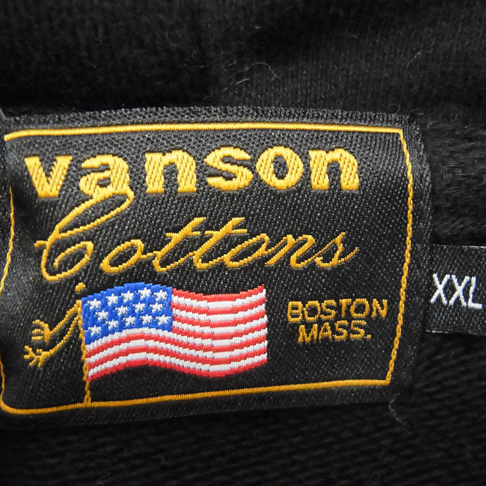 VANSON バンソン LEATHERS ロゴデザイン ジップパーカー フーディー ブラック系 XXL【中古】