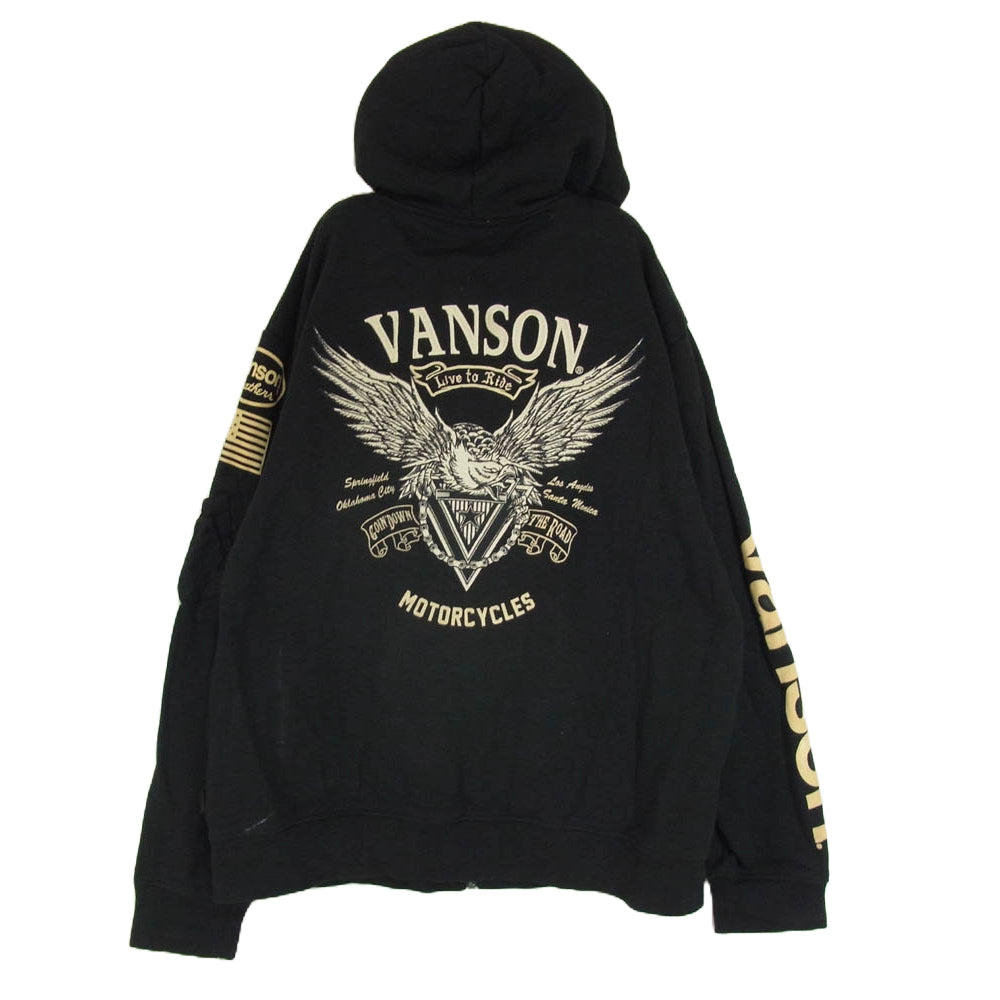 VANSON バンソン バック刺繍 サイドロゴデザイン ジップパーカー フーディー ブラック系 XXL【中古】