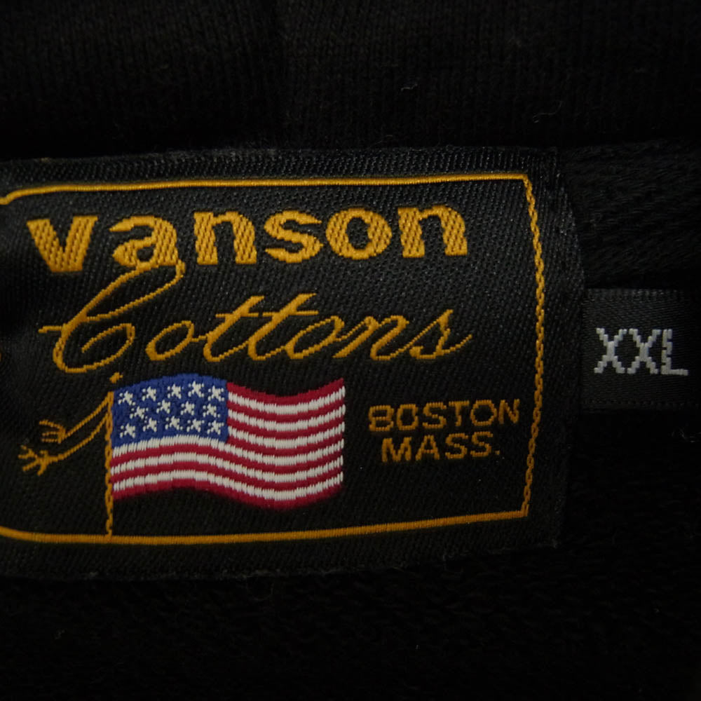 VANSON バンソン バック刺繍 サイドロゴデザイン ジップパーカー フーディー ブラック系 XXL【中古】