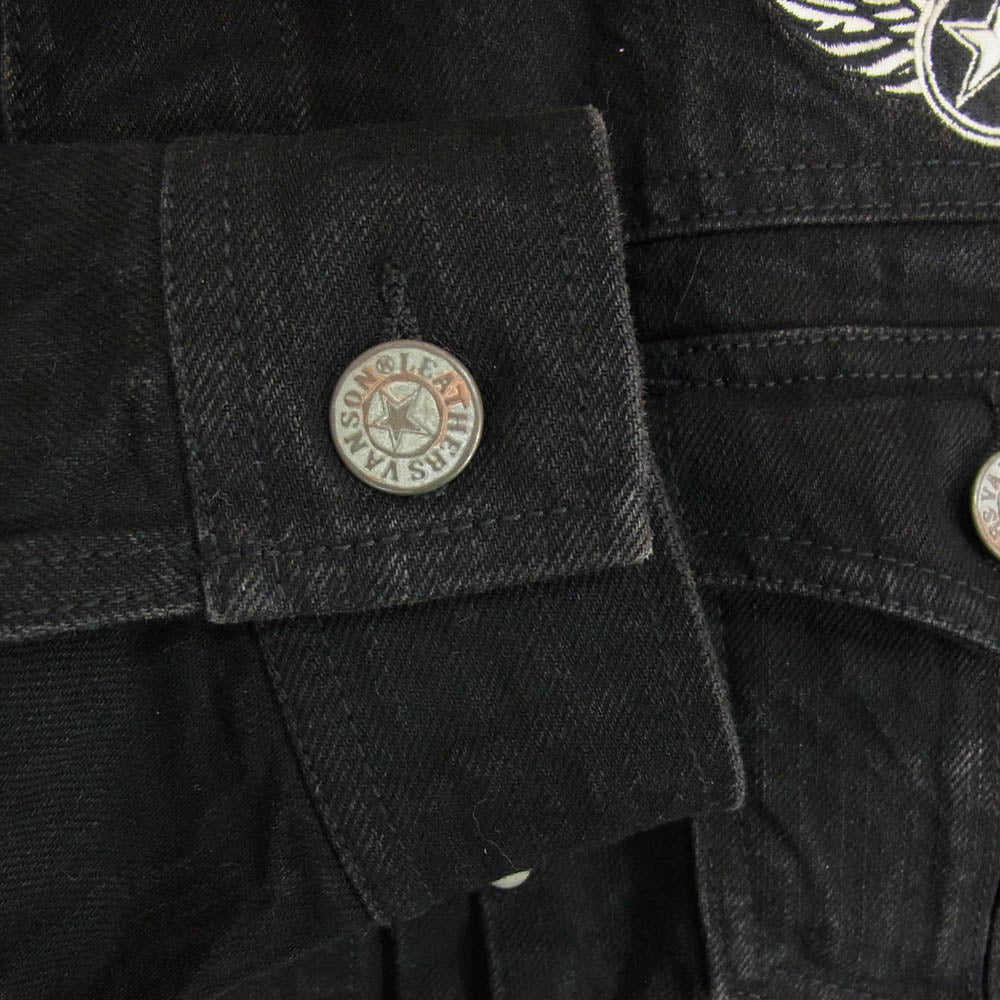 VANSON バンソン バックイーグル刺繍 袖ロゴプリント デニムジャケット トラッカージャケット ブラック系 XXL【中古】
