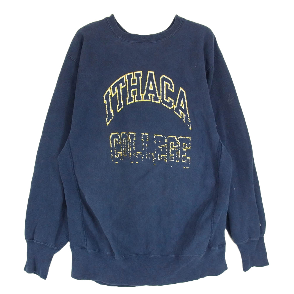 Champion チャンピオン USA製 ヴィンテージ 90s ITHACA COLLEGE Reverse Weave リバースウィーブ イサカ カレッジ ロゴ スウェット ナス紺 ネイビー系 XL【中古】