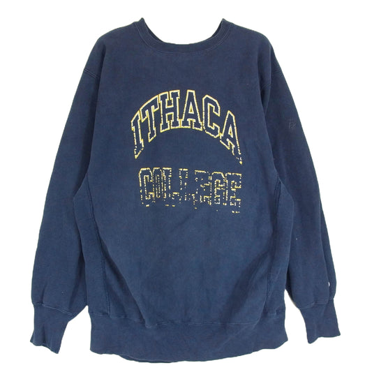 Champion チャンピオン USA製 ヴィンテージ 90s ITHACA COLLEGE Reverse Weave リバースウィーブ イサカ カレッジ ロゴ スウェット ナス紺 ネイビー系 XL【中古】