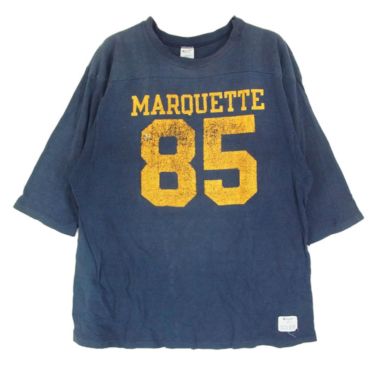 Champion チャンピオン USA製 ヴィンテージ 80s 七分丈 フットボール Tシャツ ネイビー系 L【中古】