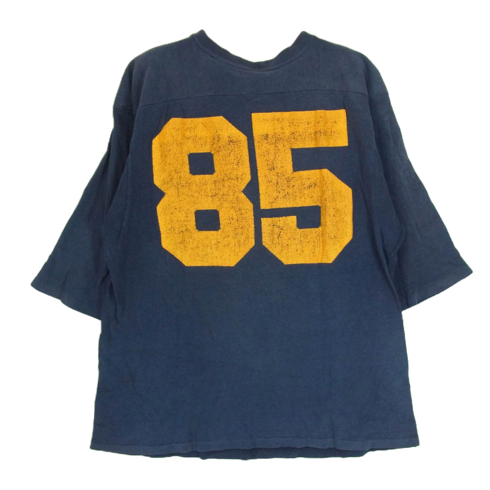 Champion チャンピオン USA製 ヴィンテージ 80s 七分丈 フットボール Tシャツ ネイビー系 L【中古】