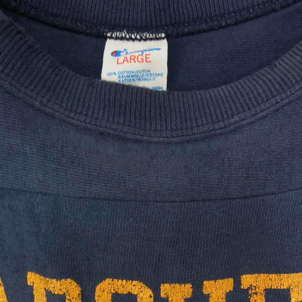 Champion チャンピオン USA製 ヴィンテージ 80s 七分丈 フットボール Tシャツ ネイビー系 L【中古】