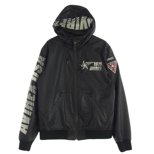 AVIREX アヴィレックス 6181063 LIGHT WEIGHT SHEEP LEATHER Zip hoodie 羊革 レザージップ フーディ ブラック系 L【中古】