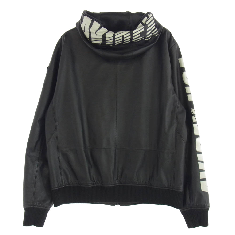 AVIREX アヴィレックス 6181063 LIGHT WEIGHT SHEEP LEATHER Zip hoodie 羊革 レザージップ フーディ ブラック系 L【中古】