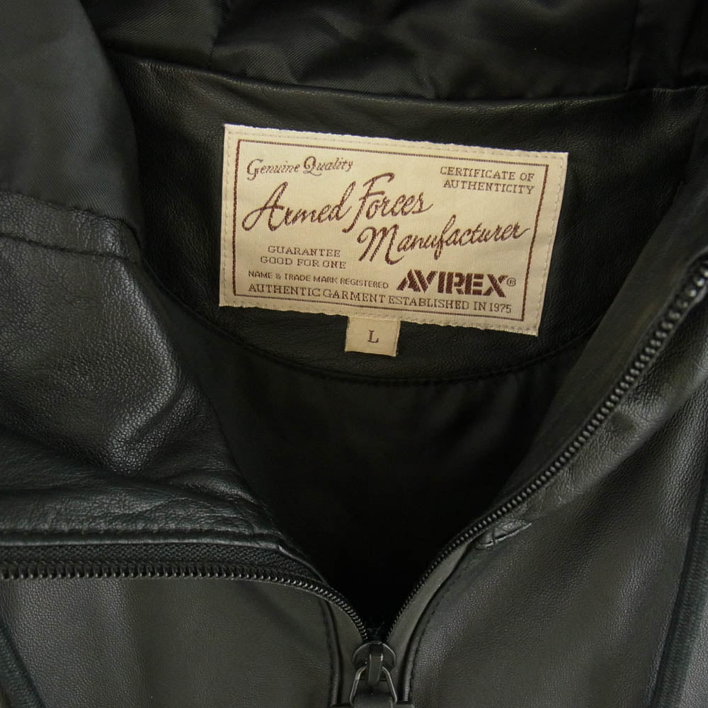 AVIREX アヴィレックス 6181063 LIGHT WEIGHT SHEEP LEATHER Zip hoodie 羊革 レザージップ フーディ ブラック系 L【中古】